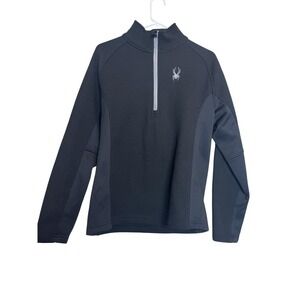 Spyder Pullover Sweater Mens Medium Black Quarter Zip Thermal Fleece Outdoor Ski
